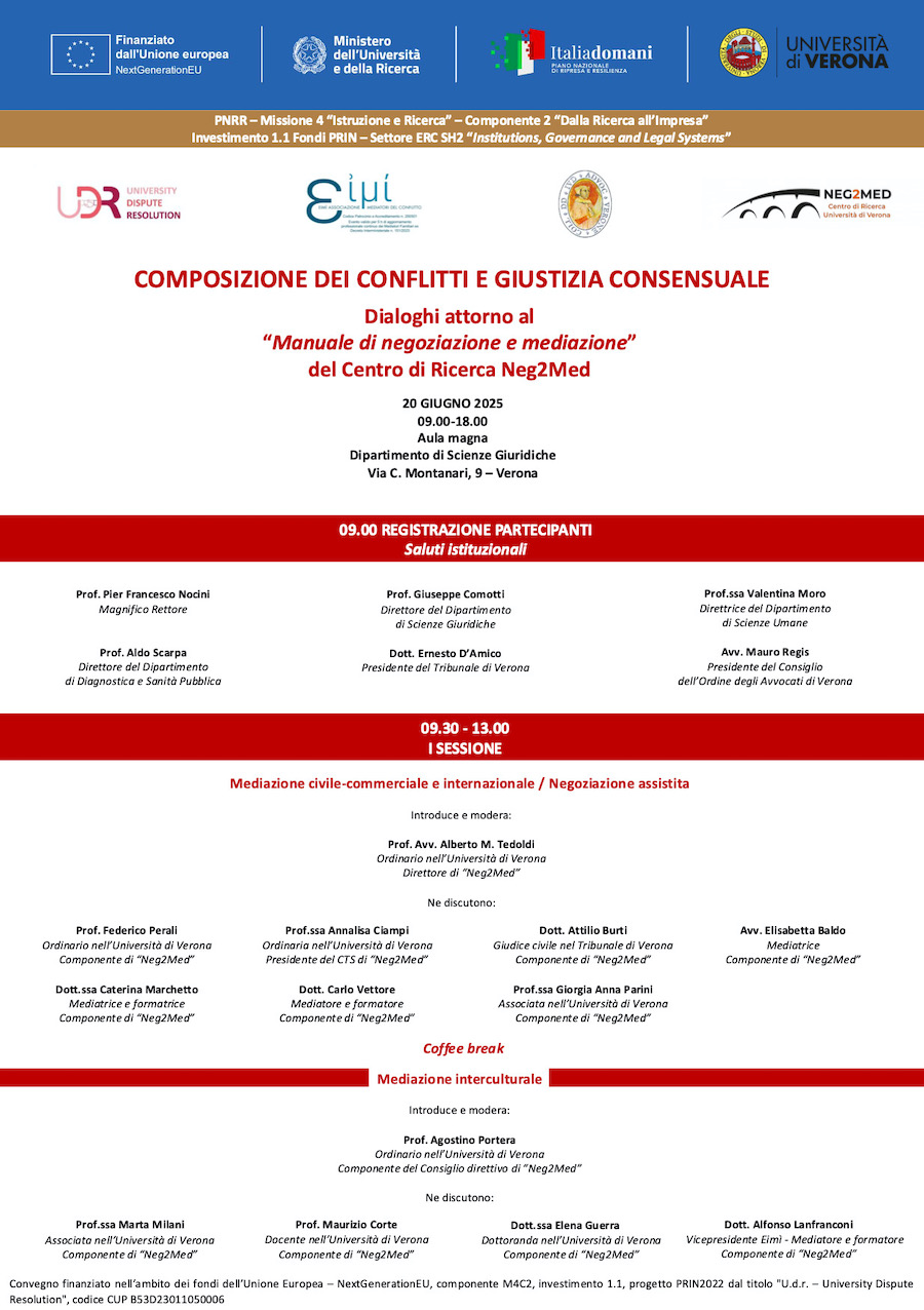 Composizione dei conflitti e giustizia consensuale. Dialoghi attorno al Manuale di negoziazione e mediazione - convegno 