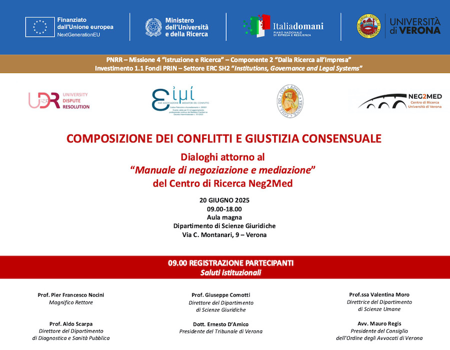 Conflitti, negoziazione e mediazione. Convegno all'Università di Verona - convegno